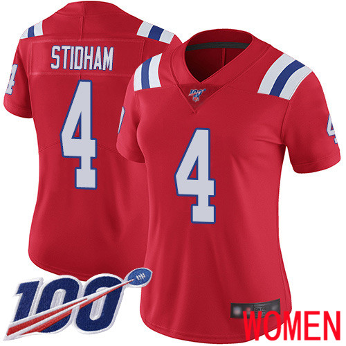 New England Patriots Limited Red Women #4 Jarrett Stidham Alternate NFL Jersey 100th Season